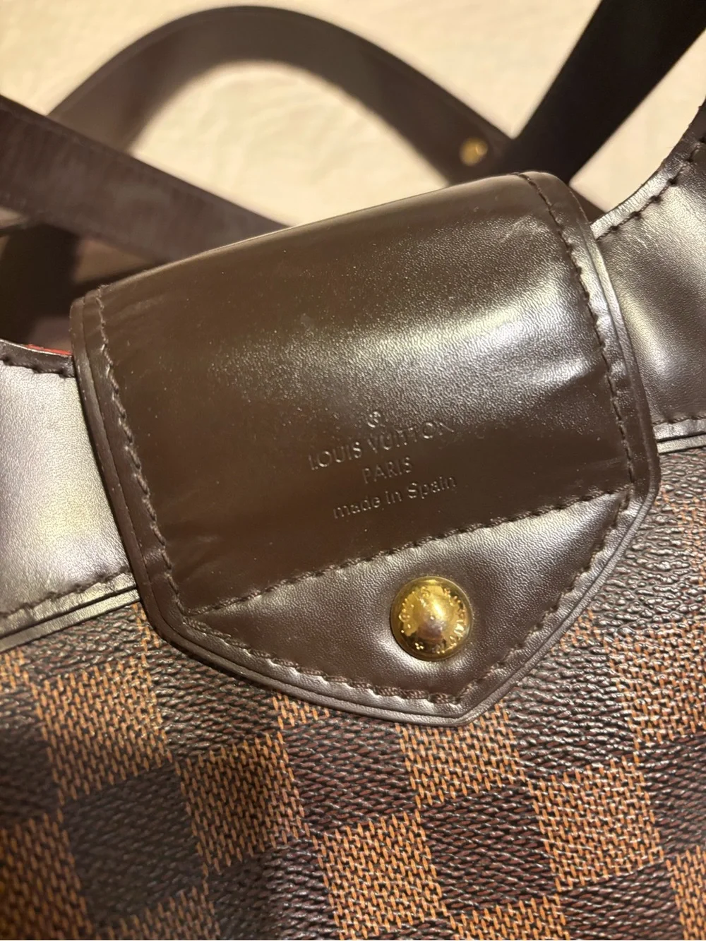 Louis Vuitton Damier Ebene Shoulder Bag with Gold Hardware